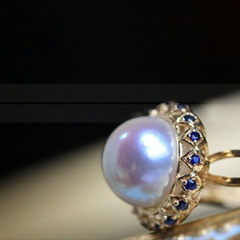 K10 K10金 パール アコヤ真珠 ブルーサファイア 存在感 ゴージャスリング 指輪 高品質 レディース 宝石 指輪 卸売価格 高級品