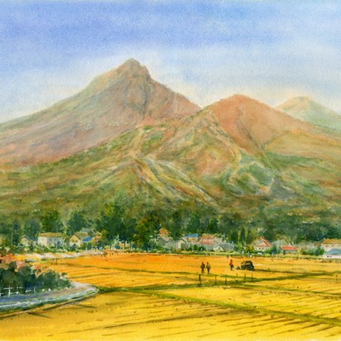 水彩画原画　秋の磐梯山