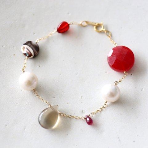 14KGF ruby amber pearl mix bracelet[br2758]