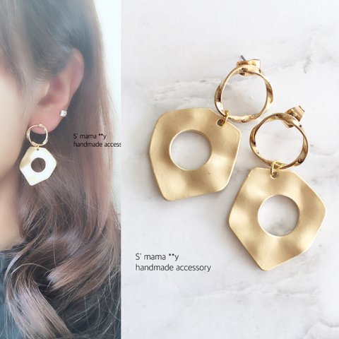 gold×matte gold メタルピアス/イヤリング