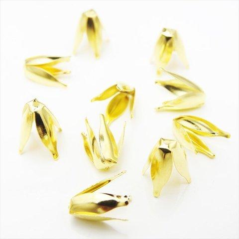 【10個】フラワー 座金★14mm/ゴールド★4枚弁 ビーズキャップ 花弁 花座