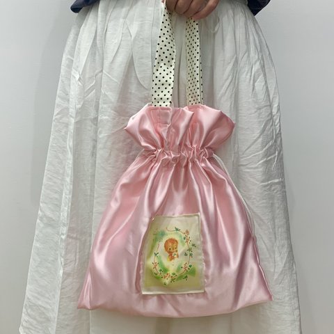 サテン♡babyピンク　巾着bag