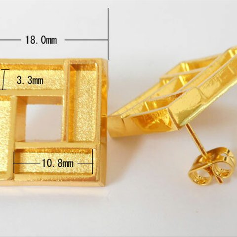 SHAREKI エポキシ樹脂粘土 レジン 手作り ハンドメイド素材 パーツ スクエア（四角形） ピアス １セット（２個） ニッケルフリー ゴールド  squ-pi-g