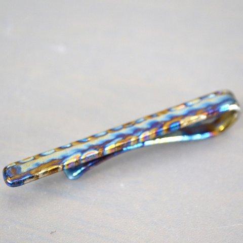 Titanium tie bar・鍛造純チタンネクタイピン５０mm=ブルーフレイムA=