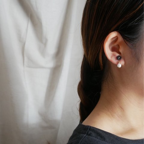 お花プチパール pierce/earring -Black-