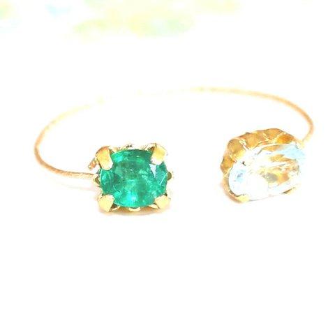 14kgf フォークリング~ emerald & blue topaz ~