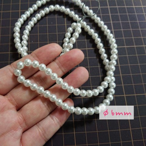 パールビーズ 白 φ6mm 約125粒 ワイヤー通し【6ｍｍ-125粒】