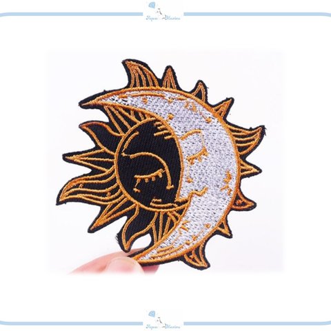 ES64 アップリケ 刺繍 デザイン 太陽 月 ハンドメイド リメイク 刺繍 手芸 海外 インポート アイロン ワッペン