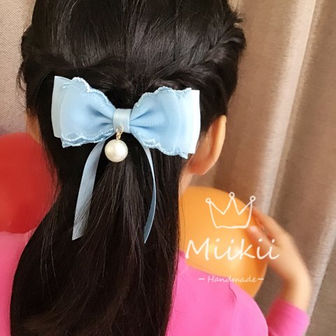 入学式　卒業式　子供可愛いオーガンジーリボン 🎀　ヘアゴム ヘアクリップ　チュールリボン