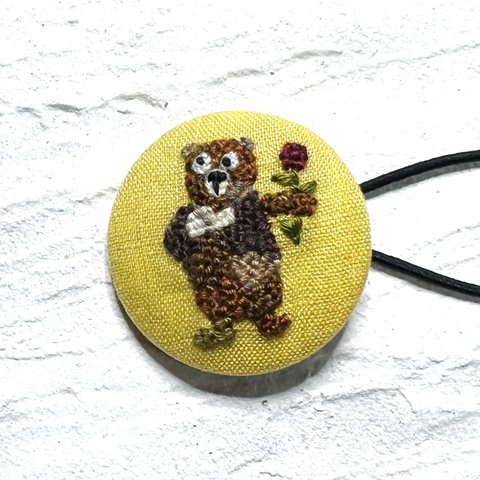 【SALE】モザイクダーニング刺繍　くるみボタン　ヘアゴム