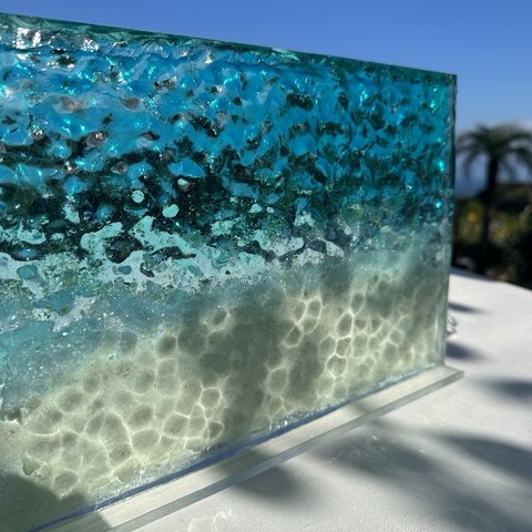 新作　アートインテリアパネル 安らぎの砂浜　立てかけパネル　レジン　水紋アート　海resin