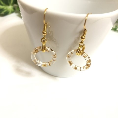 透明フープ×ゴールド ピアス イヤリング