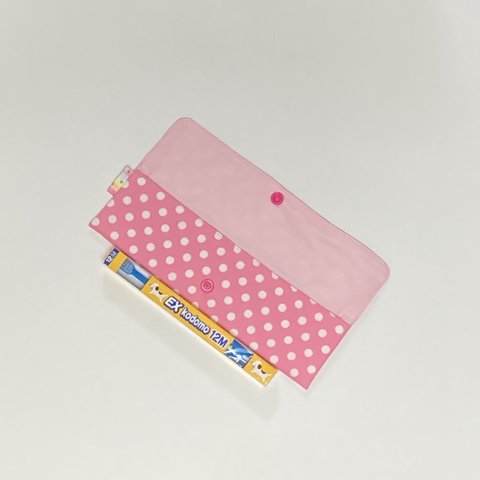 カトラリーケース　ピンク×シロドット①　21㎝　箸・歯ブラシ入れ