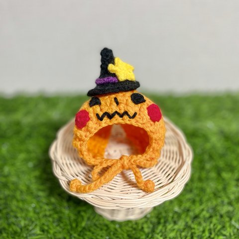 ハロウィン ハットをかぶったかぼちゃ ニット帽 