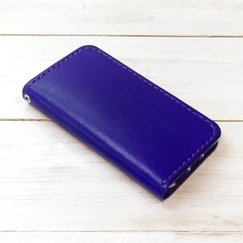 シンプルなふたつ折り牛革レザーケース iPhone,Android 多機種制作 スマホケース 手帳型 パープル 紫色