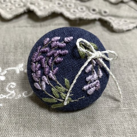 ラベンダーの刺繍　ブローチ/ヘアゴム