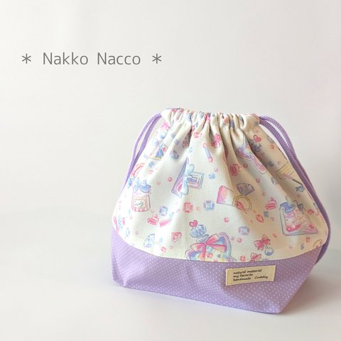 〈NEW♡〉お弁当袋　☆  キラキラメイクボックス × パープル ☆