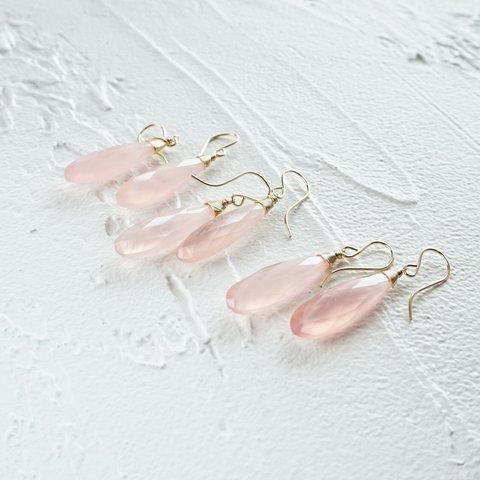 送料無料14kgf*Light Pink Chalcedony pierced earrings / earrings