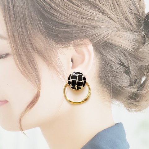 大人っぽい🖤 2way　ブラック×ゴールド　ピアス/イヤリング