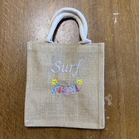 1点のみ刺繍ジュートバッグA6《SURF》