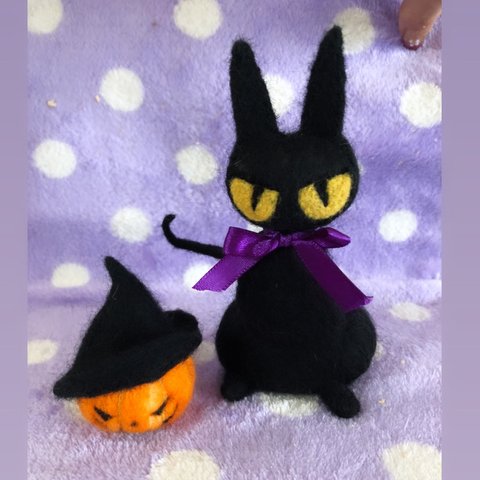 ハロウィン飾り　羊毛フェルト　フェルト　黒猫　かぼちゃ　ジャックオランタン　セット