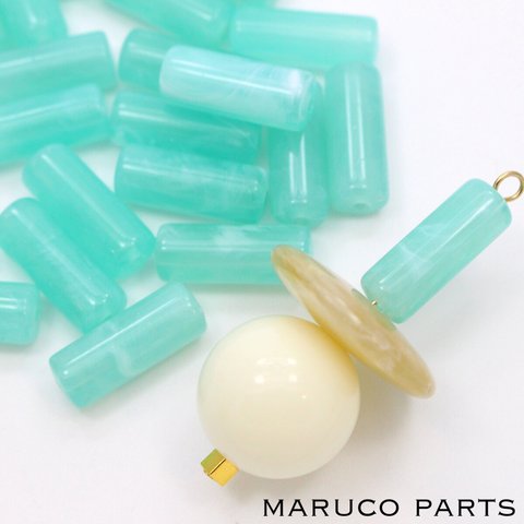 【マーブル天然石調＊チューブ型＊15個＊両穴】【9#ミントグリーン】ヴィンテージ風◎beads-071-c9-m