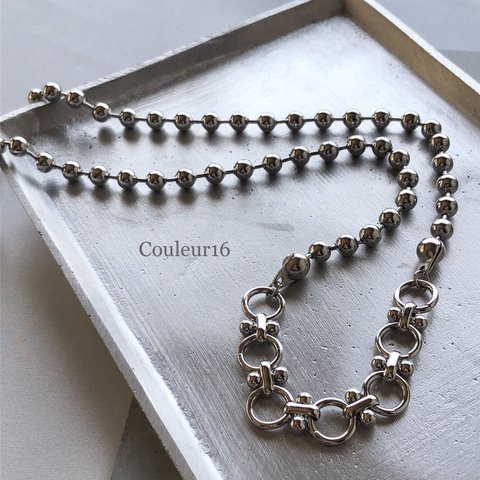 ball chain & design chain ✴︎ セミロングネックレス