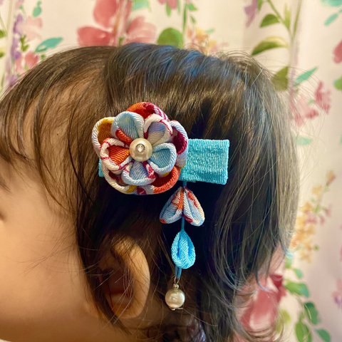 つまみ細工　2wayベビー・キッズヘアクリップ(和　お花)