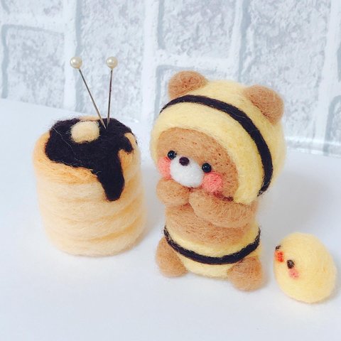 【受注制作】はちくまちゃんとホットケーキとひよこ　羊毛フェルト