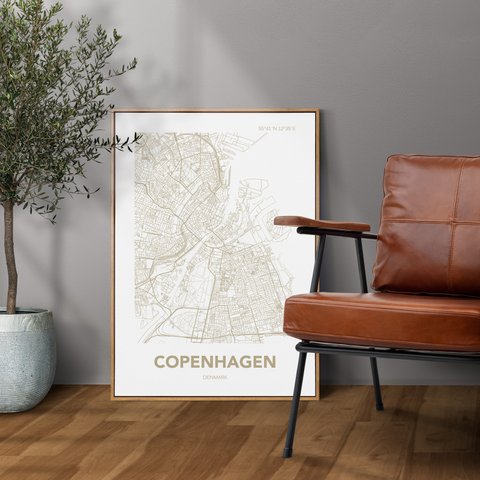 アートポスター MAP コペンハーゲン デンマーク ベージュ L判 ハガキ 2L判 A4 A3 B3 A2 B2 アート モノトーン 地図 インテリアポスター【MAP_BEA06】