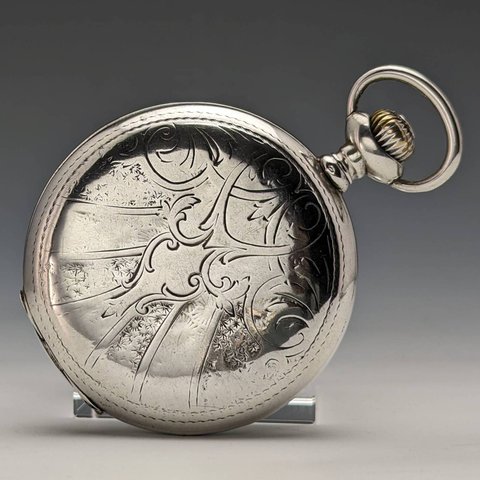 1915年頃 アンティーク ゼニス 懐中時計 彫刻銀側ハンター 動作良好