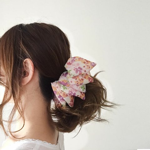 【送料無料】＊バナナクリップ shade floral orange＊下から挟んでとめるだけ 簡単ヘアアレンジ