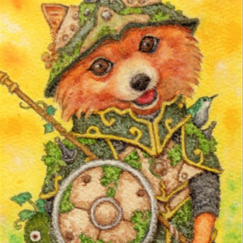 『苔むした鎧　〜戦士ポルメク〜』（犬のパステル画）