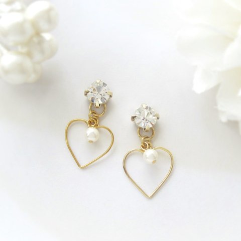 感謝価格☆*2721*Glass Stone×Heart hoop earring／pierce