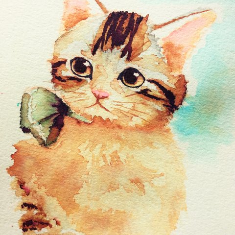 リボンをつけた子猫