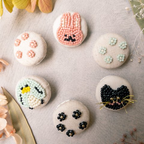 【2個セット】キッズヘアゴム(どうぶつ&お花)ビーズ刺繍