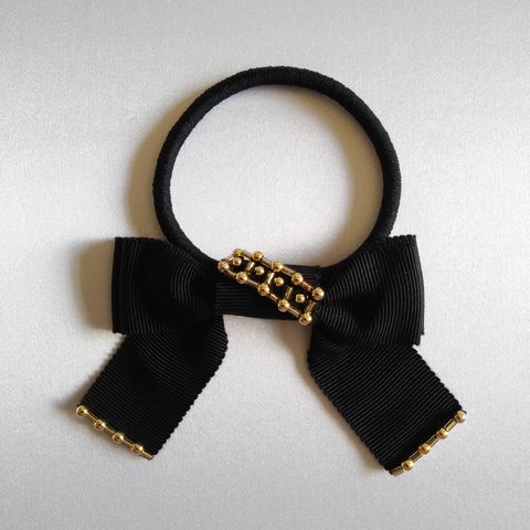 刺繍ヘアゴム [ black・metal pearl ]