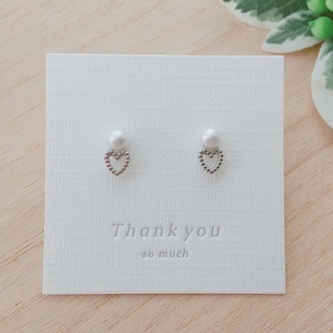 パールとハート♡のシルバーピアス/イヤリング◇お花 小さい