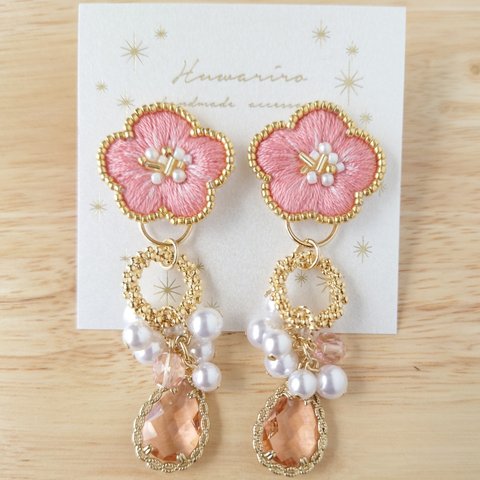 new*✲LaLa花と盛りパール・ガラスドロップのピアス