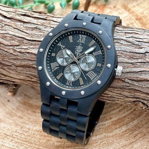 【木製腕時計】EINBAND Sand 木の時計 カレンダー付き ウッド ウォッチ エボニー 黒檀【46mm】