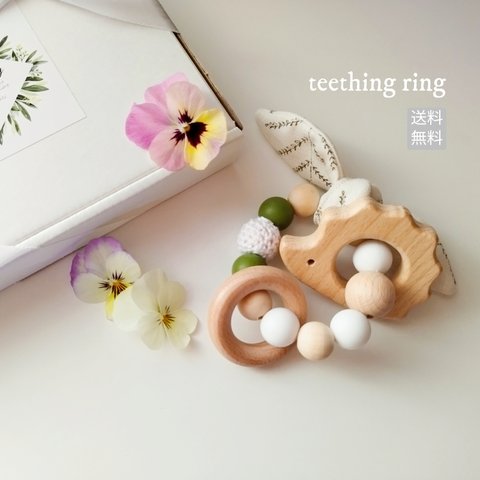 teething ring ✴︎khaki×wood　（歯固め）名前入れ お名前 刻印 焼入れ 彫刻 出産祝い