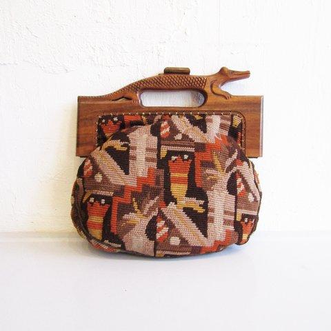 Vintage wooden crocodile ethnic design gobelin bag