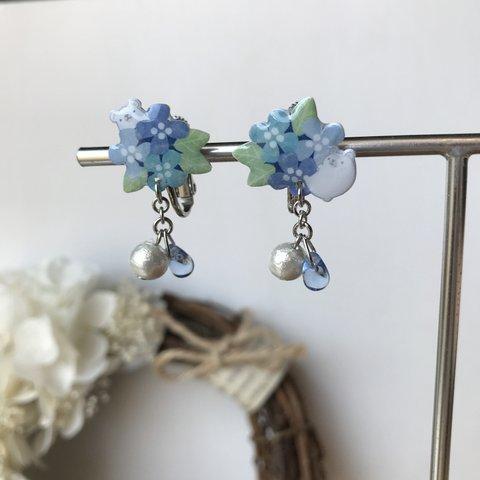 紫陽花とくま　イヤリング/ピアス