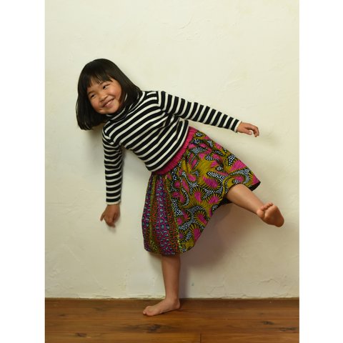 アフリカ布 柄MIX女の子ギャザースカート