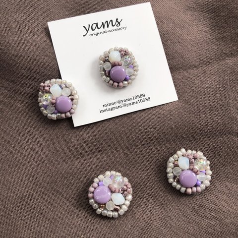 ビーズ刺繍イヤリング▷ライラック