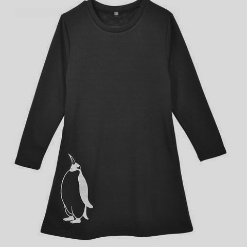 【子供服】ペンギン　裏シャギーワンピース、黒