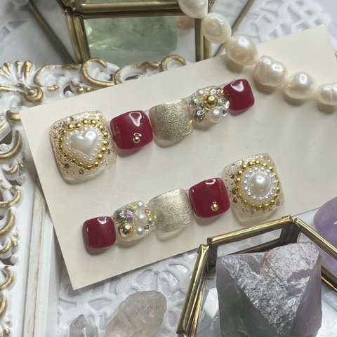 サイズオーダー♡埋め尽くしフットネイルチップ　レッド　size order nail tip