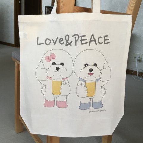 LOVE & PEACE  乾杯ビション☆ エコバッグ 