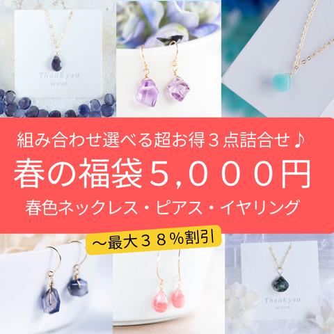 新春福袋2023☆超豪華5000円☆天然石ネックレス・ピアス玉手箱（イヤリング変更可）