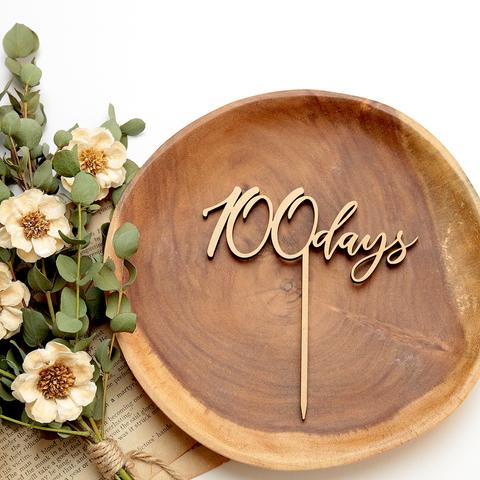 100days ケーキ トッパ― c お食い初め 100日 祝い 誕生日 バースデー １歳 木製 Happy Birthday　